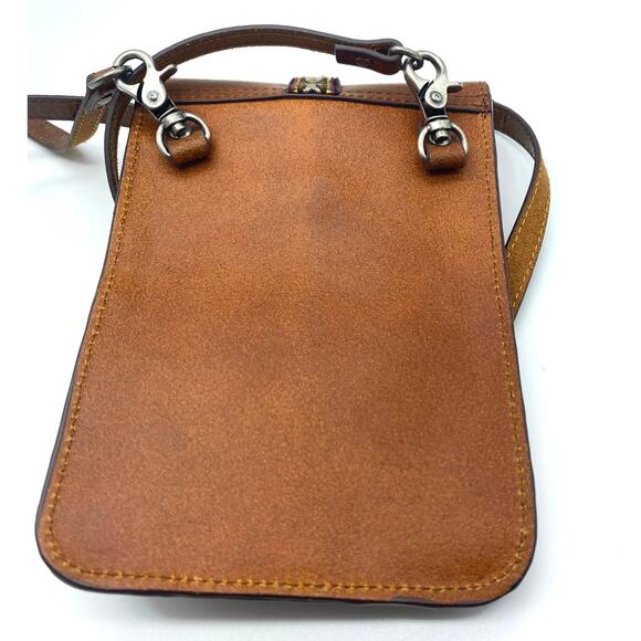 Most Wanted USA,Tan Genuine‎ Leather Crossbody Phone Bag southwest embroidered. - Picture 4 of 9